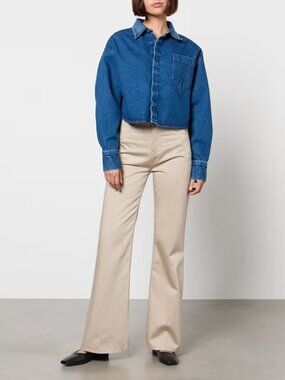 AMI ALEXANDRE MATTIUSSI Beige Cotton Canvas High Rise Flared Jeans, Size 26